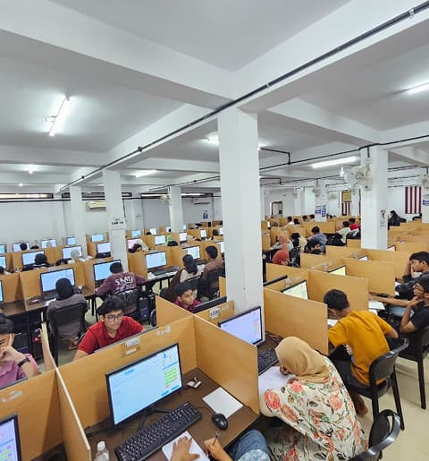Students seated at a XIQ offline examination centre